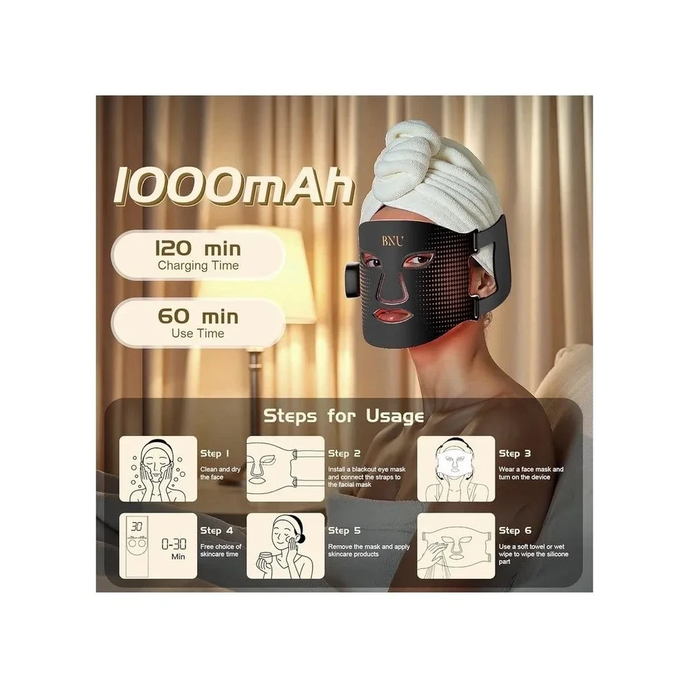 BNU Wireless LED Light Therapy Face Mask 400 Beads Anti Aging Skincare Tool - Picture 6 of 13